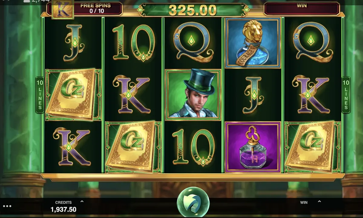 Contatore dei giri gratis di Book of Oz con vincita da 325 crediti sui rulli